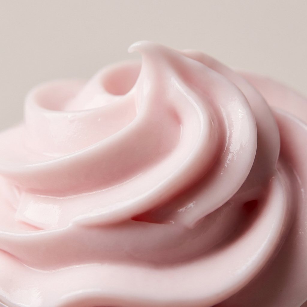 Textura macro de una crema rosada batida